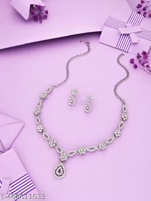 Brass, Stone, Stainless Steel silver-plated white Jewel Set (Pack of 1)