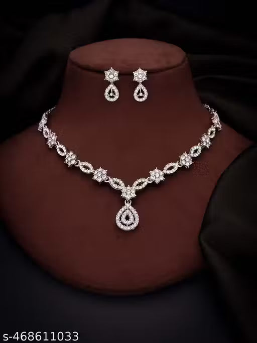 Brass, Stone, Stainless Steel silver-plated white Jewel Set  (Pack of 1)