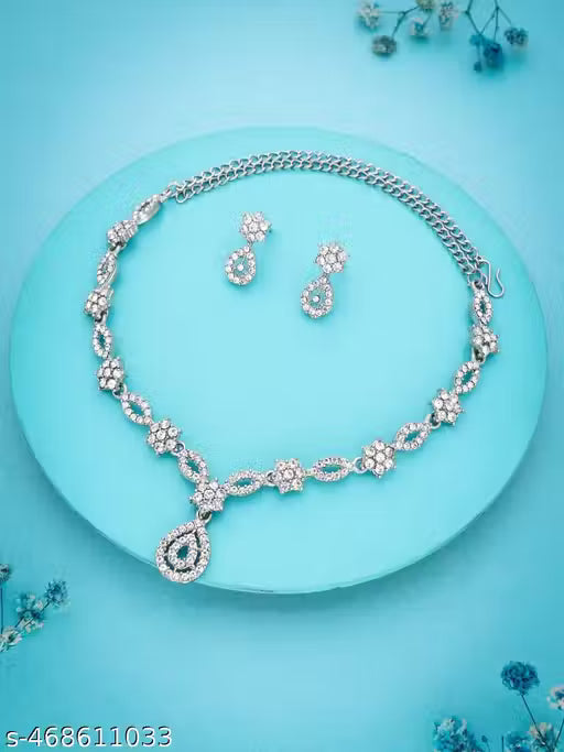 Brass, Stone, Stainless Steel silver-plated white Jewel Set  (Pack of 1)