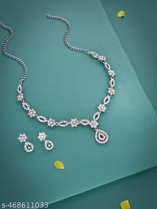 Brass, Stone, Stainless Steel silver-plated white Jewel Set  (Pack of 1)